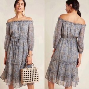 Anthropologie | Kira off the Shoulder Peasant Boho Midi Dress Size 4